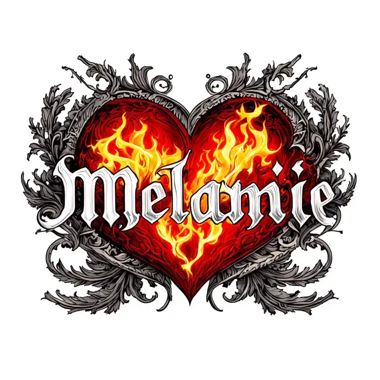 "Mélanie" Coeur Corloge Fire tattoo design idea
