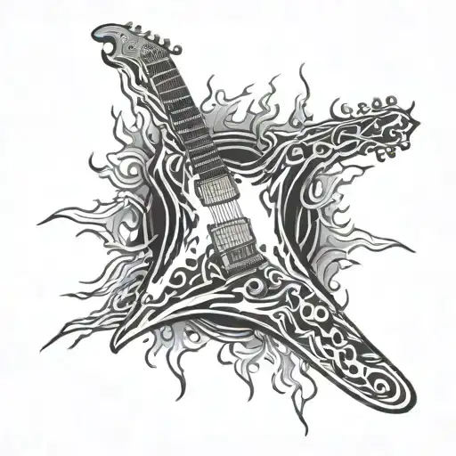 electric guitar in flames tattoo design idea