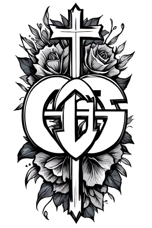 the word blessed written with the letters GG and a cross tattoo design idea