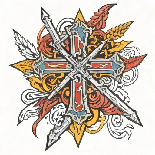 Saint Andrew's cross incorporated morningstar wing 3d tattoo design idea