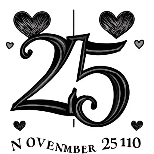 Roman numerals with the date of November 25 2010 with hearts around it in a unique way  tattoo design idea