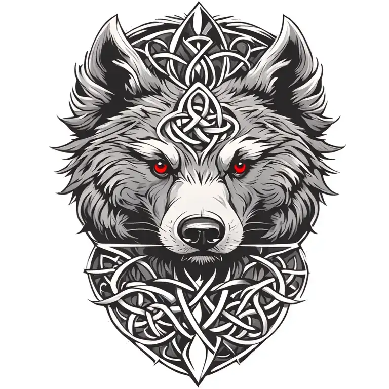 Bear with Red eyes tattoo design featuring Celtic trinity knot  tattoo design idea