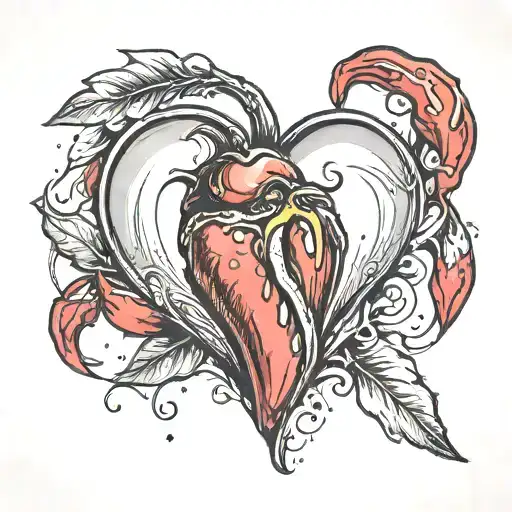 a heart with a chili pepper on the edge of the heart and two tears below tattoo design idea