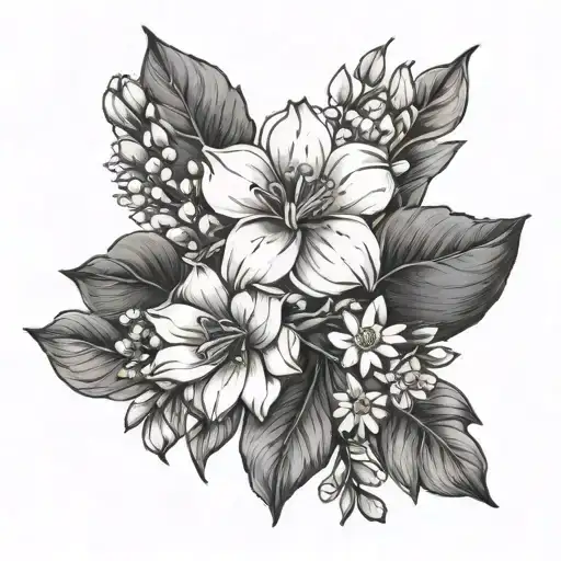 may birth flower bouquet with the name "Kambrie" and the date "05/20/2021 tattoo design idea