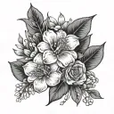 may birth flower bouquet with the name "Kambrie" and the date "05/20/2021 tattoo design idea