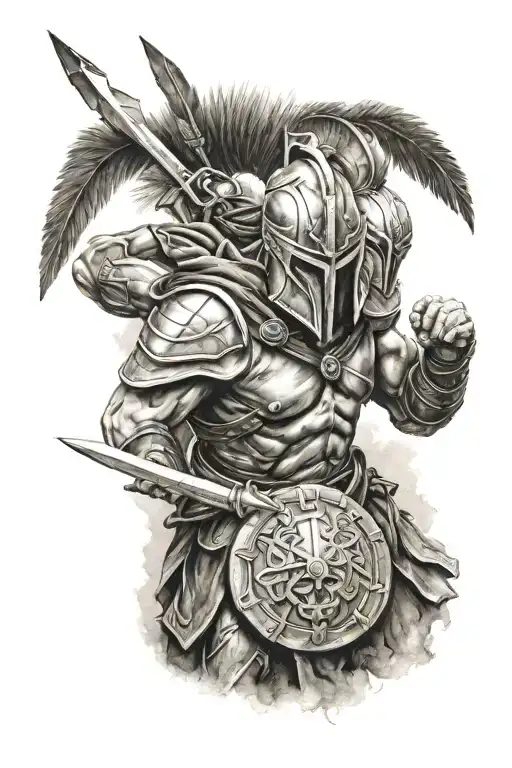 spartan warrior battling tattoo design idea