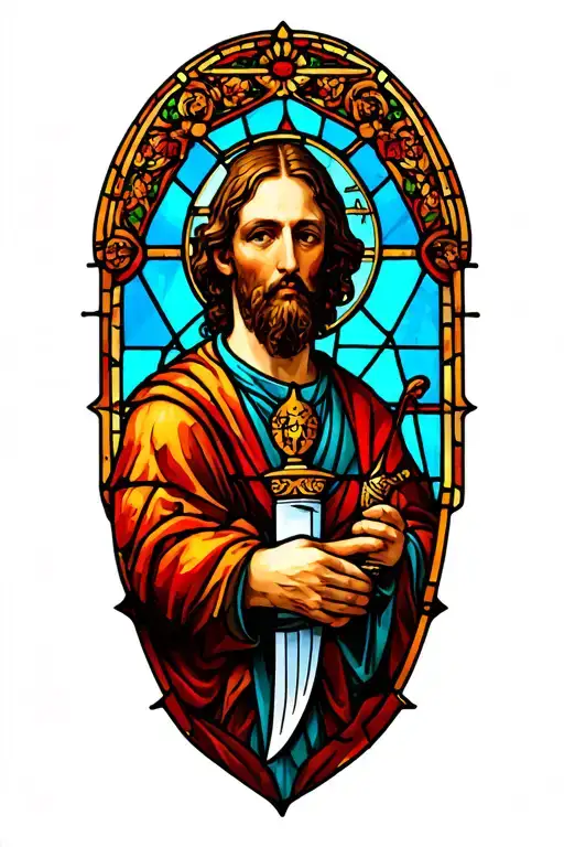 Stained Glass saint peter with knife tattoo design idea
