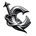 cursive c wrapped around a small dagger tattoo design idea