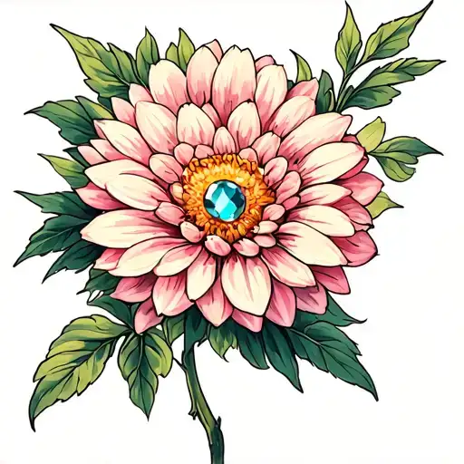 chrysanthemum flower with topaz gem tattoo design idea