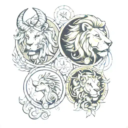 a libra a lion and a capricorn zodiac sign tattoo design idea