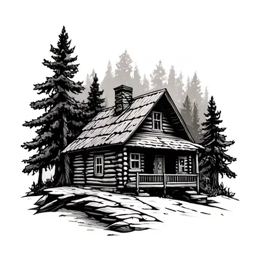 cabin in the woods outlined by missouri tattoo design idea