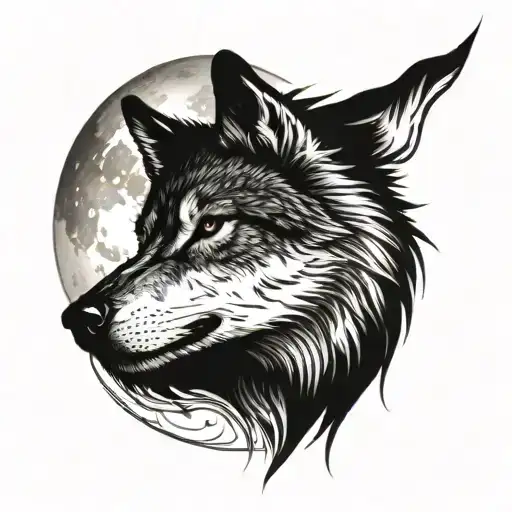 wolf face moon merging together tattoo design idea
