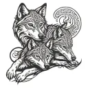 wolf and wolf cub tattoo design idea