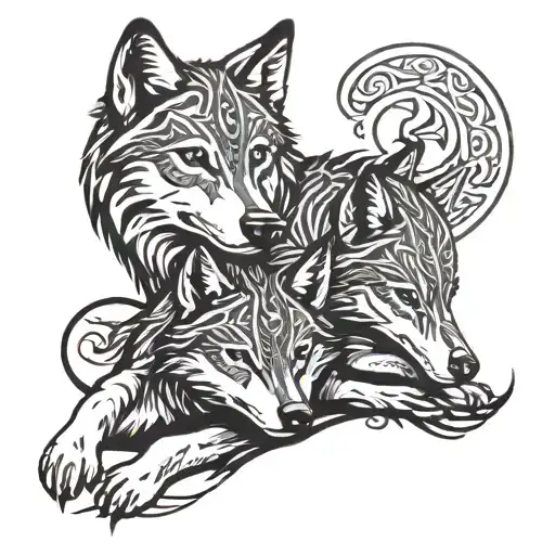wolf and wolf cub tattoo design idea