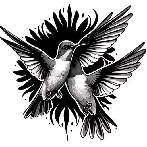 444 with two hummingbirds flying tattoo design idea