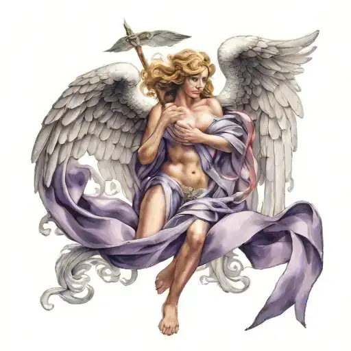 guardian angel with pancreatic purple ribbon fighting death tattoo design idea