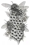 bee mountain honeycomb sleeve tattoo design idea