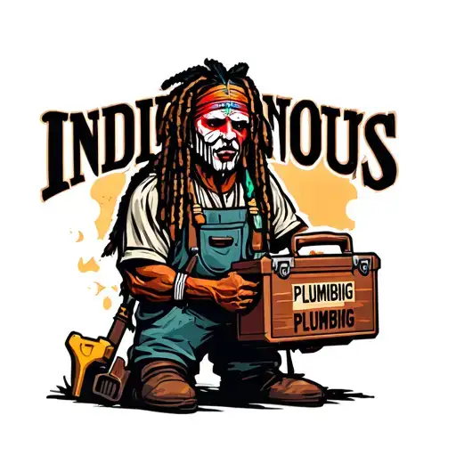 "Indigenous Plumbing " dreadlock painted face Native American plumber holding a toolbox tattoo design idea