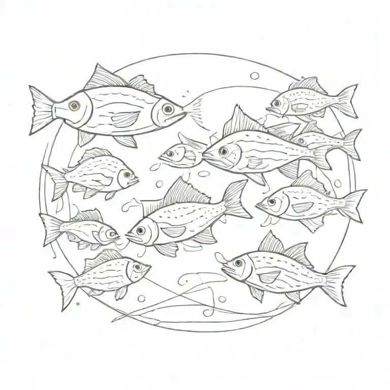 Minimalist  cercle of little fish tattoo design idea