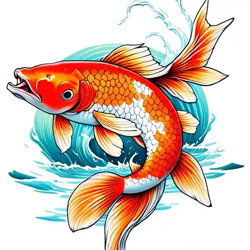koi fish jumping salmon in waterfall tattoo design idea
