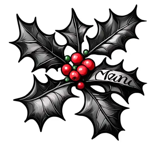 make a holly with the word “Nana” across the stem of it tattoo design idea