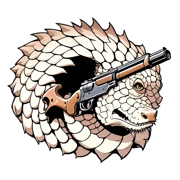 pangolin with a 12 gauge shotguns tattoo design idea