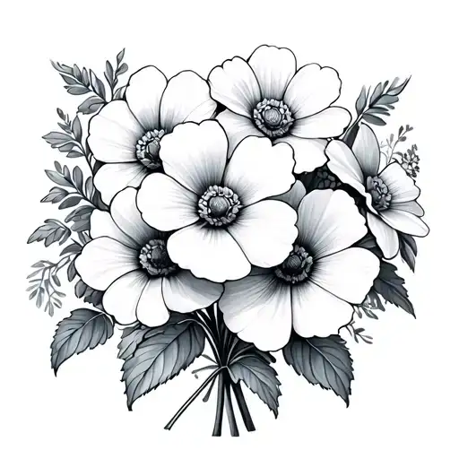 bouquet of primroses and cosmos flower tattoo design idea