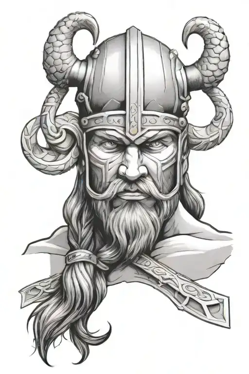 sketch of a Viking face in the style of Josep Maria Subirachs tattoo design idea