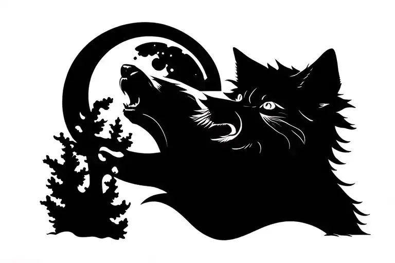 Coyote howling at a full moon tattoo design idea