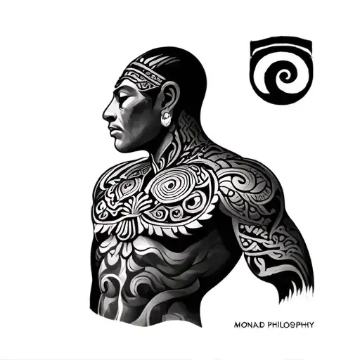 maori full torso of monad philosophy tattoo design idea