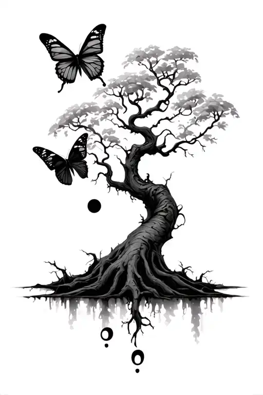 I want a poison tree with butterfly and a semicolon  tattoo design idea