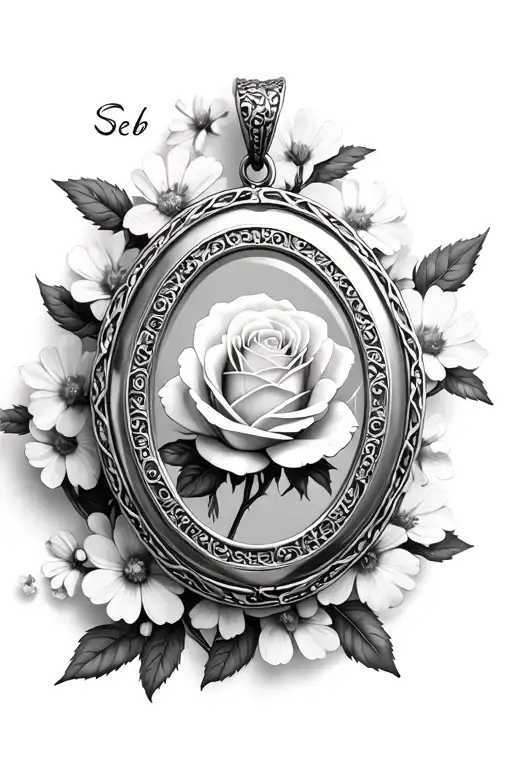 Seb white rose gypsophila open oval locket with 13 on one side and 14 on other  tattoo design idea