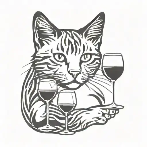 cat with wine  tattoo design idea