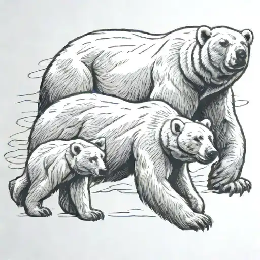 polar bear walking with five children tattoo design idea