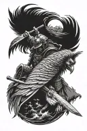 lone wolf eagle feather samurai warrior tattoo design idea