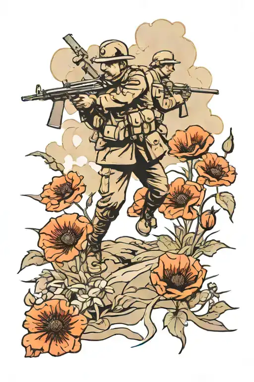 battle scene ww1 Somme poppy tattoo design idea