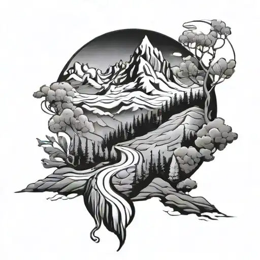 A mountain landscape with a winding road symbolizing the path to new goals and achievements tattoo design idea