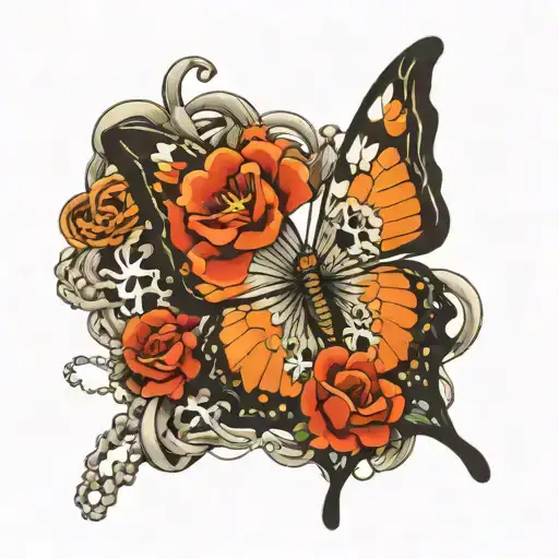 Broken Bones, butterfly and chain wrapped tattoo design idea