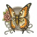 Broken Bones, butterfly and chain wrapped tattoo design idea