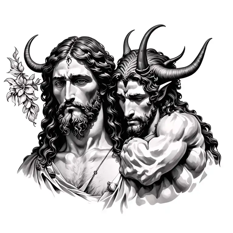 Jesus and devil tattoo design idea