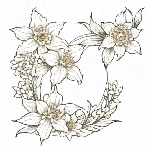 daffodil and chrysanthemum bouquet with a bow tying it together  tattoo design idea
