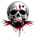 skull with bullet hole in the middle of forehead with blood dripping from the hole tattoo design idea