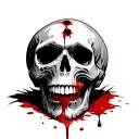skull with bullet hole in the middle of forehead with blood dripping from the hole tattoo design idea