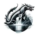 koi fish swims up a waterfall and turns into a dragon upon reaching the top tattoo design idea