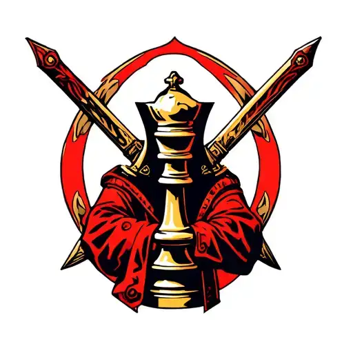 chess bishop with swords going though the head tattoo design idea