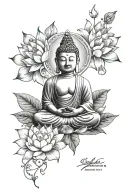 lord buddha tattoo with lotus and star accents tattoo design idea