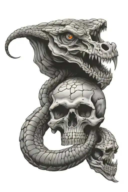 snake inside skull tattoo design idea