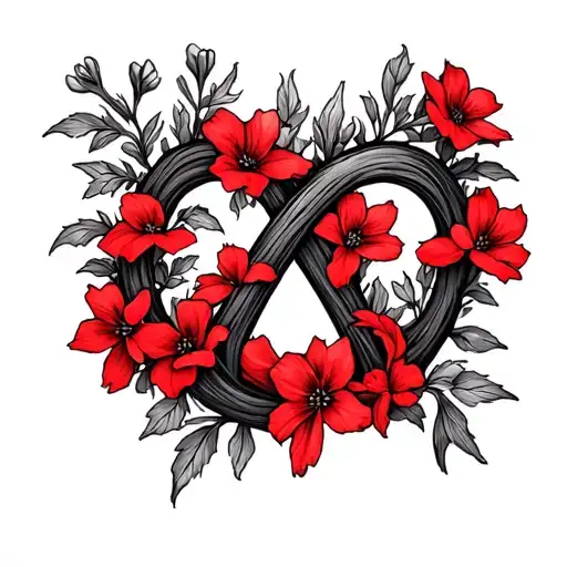 red larkspur flowers in the shape of an open infinity symbol tattoo design idea