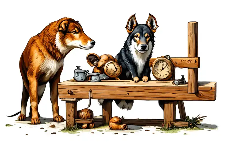 woodworking, family, animals, time, new age tattoo design idea