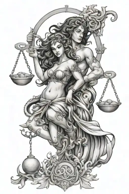 libra and aquarius zodiac sign tattoo design idea